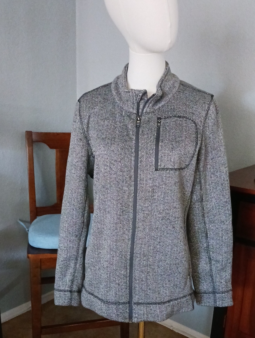 Marc New Yofrk- Women's Gray Herringbone Zip-Front Jacket